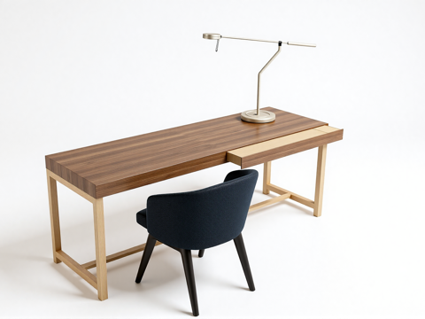 现代书桌椅 工作桌 书柜 摆件 书房su模型