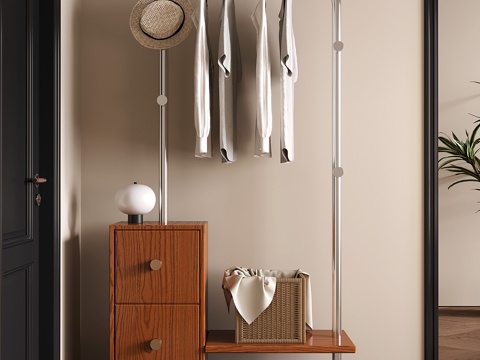 现代中古衣架 挂衣架 衣帽架 落地衣架su模型