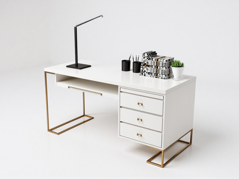 现代书桌椅 工作桌 书柜 摆件 书房su模型