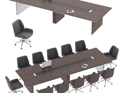 现代会议桌 洽谈桌 会议椅 办公桌 实木会议桌 洽谈椅 培训su模型