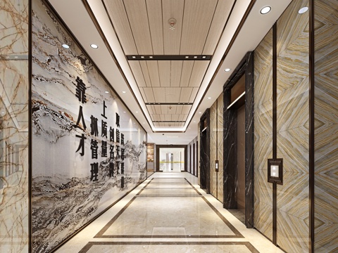  办公电梯厅 电梯间走道3d模型 