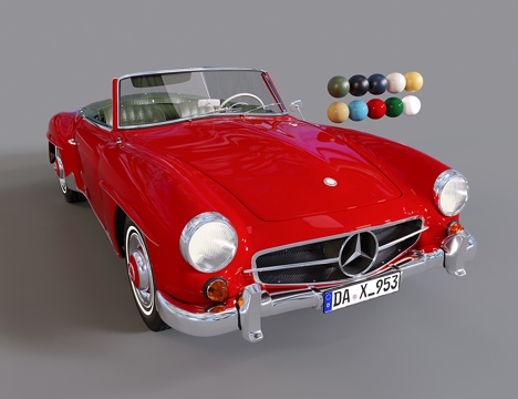 现代怀旧汽车 复古汽车 老爷车 老式奔驰跑车su模型