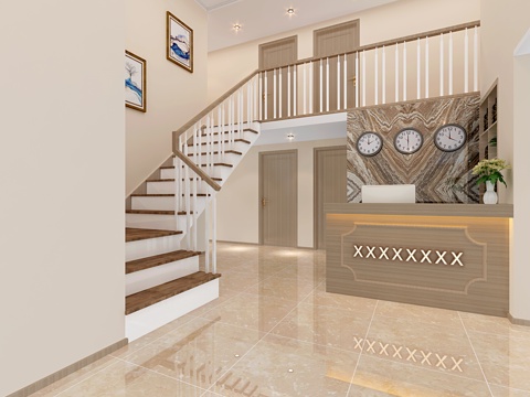  现代前台大厅背景3d模型 