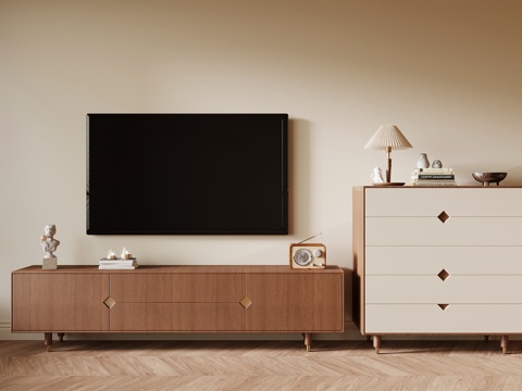 中古风电视柜 边柜 矮柜su模型