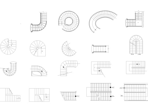 曲线楼梯旋转楼梯CAD图库cad施工图