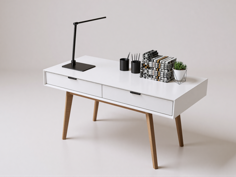 现代书桌椅 工作桌 书柜 摆件 书房su模型