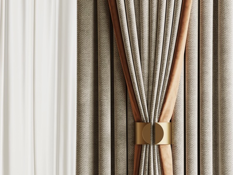 新中式窗帘 纱帘 布帘su模型