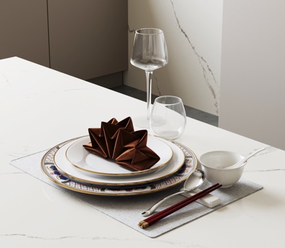 新中式餐具 现代餐具su模型