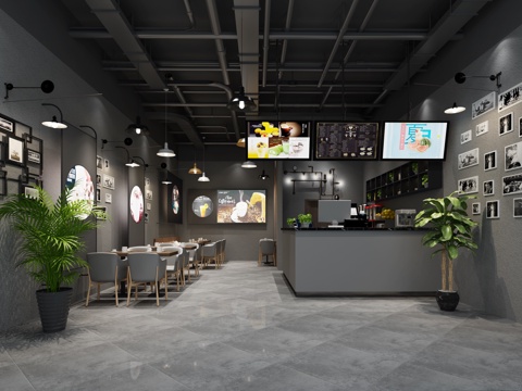  工业风咖啡厅3d模型 