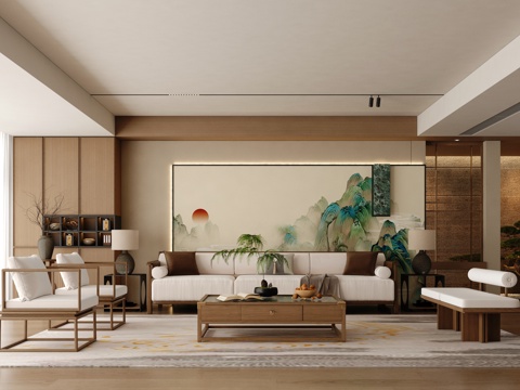  宋式美学客厅 新中式客厅 横厅 大平层3d模型 