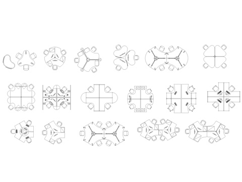 办公区办公桌CAD图库cad施工图