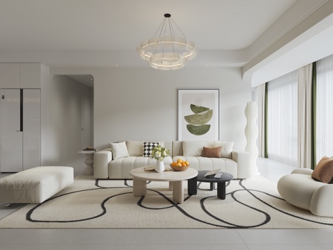  奶油风客餐厅3d模型 