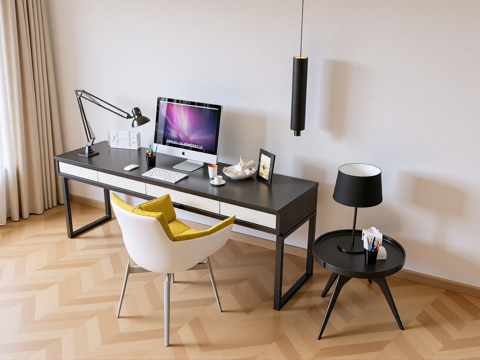 现代书桌椅 工作桌 书柜 摆件 书房su模型