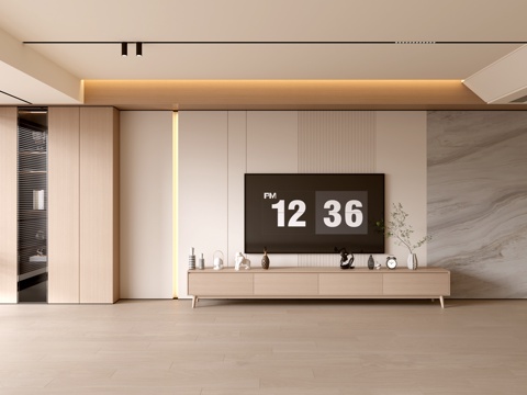 现代客厅 奶油客厅 电视背景墙 客厅背景 电视柜su模型