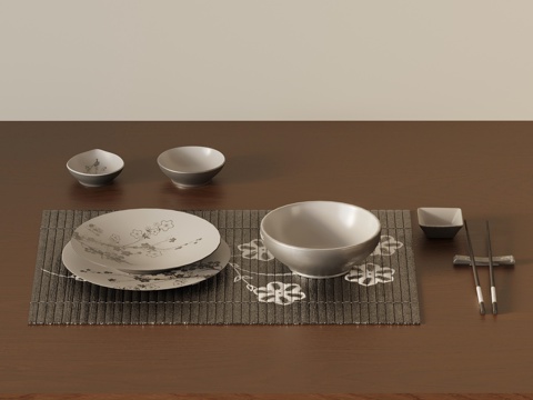  新中式餐盘 餐具组合3d模型 