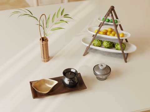 中古风摆件组合 果盘 花瓶su模型