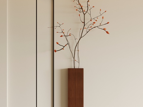 新中式墙饰 花艺 干枝 中古墙饰su模型