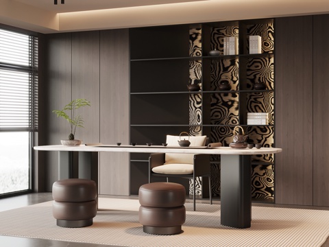  现代意式茶室 茶柜 茶桌椅3d模型 