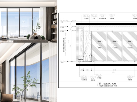 玻璃门立面图 客厅阳台玻璃门 墙面布局图 节点图cad施工图