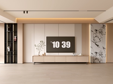 现代客厅 奶油客厅 电视背景墙 客厅背景 电视柜su模型