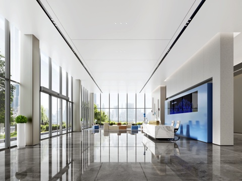  现代科技办公大厅3d模型 