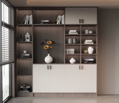 现代意式书架 书柜 置物架su模型