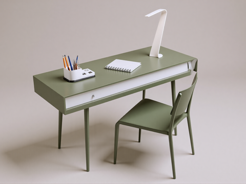 现代书桌椅 工作桌 书柜 摆件 书房su模型