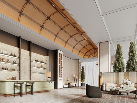 CCD现代售楼处洽谈区  水吧区 酒店大堂吧  酒店  吧台su模型