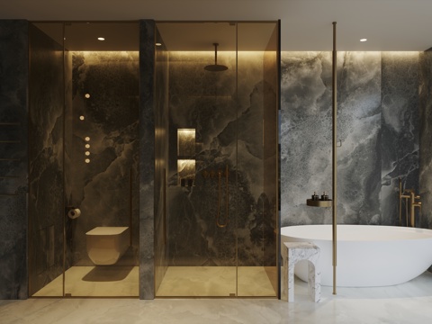  意式卫生间 轻奢卫生间 极简卫生间 现代卫生间 别墅主卫3d模型 