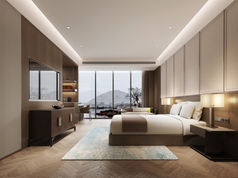  现代酒店客房3d模型 