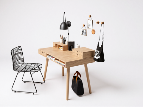 现代书桌椅 工作桌 书柜 摆件 书房su模型