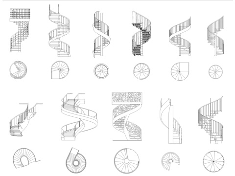 旋转楼梯异型楼梯CAD图库cad施工图