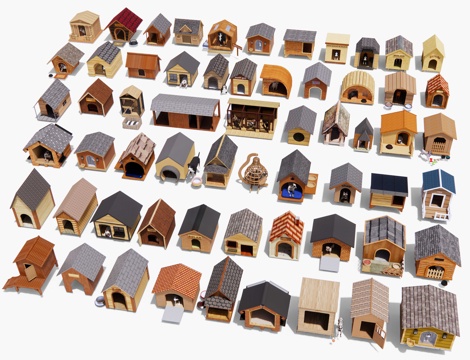 现代狗窝 小木屋 宠物屋 狗舍 犬舍 树屋 猫舍猫窝 动物窝su模型