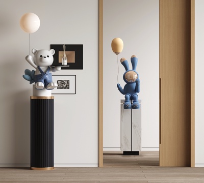 现代卡通雕塑 卡通熊灯 太空兔雕塑su模型