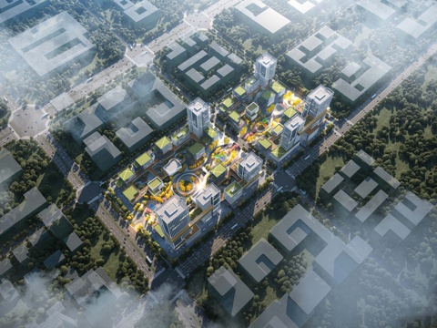 现代产业园建筑  空中绿化 制造产业园建筑 鸟瞰图su模型