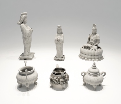 中式神像香炉侍女雕塑3d模型