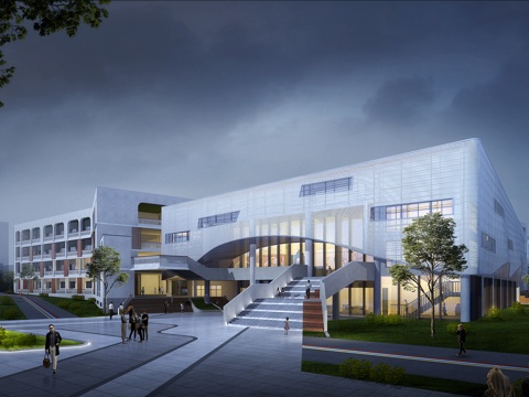  现代 建筑立面 学校3d模型 