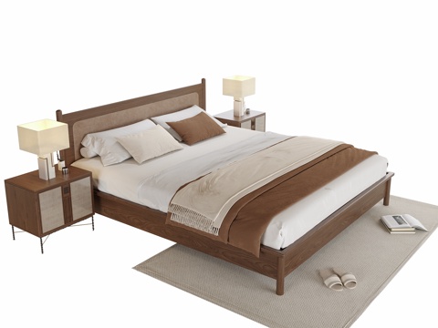 现代双人床 床头柜su模型