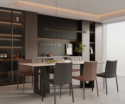  现代意式餐厅 餐桌椅 意式酒柜3d模型 