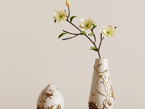 新中式摆件 花瓶 花艺 法式花瓶su模型