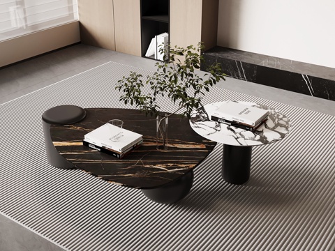 现代意式茶几 大理石茶几 子母茶几su模型