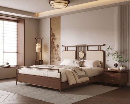 新中式卧室su模型