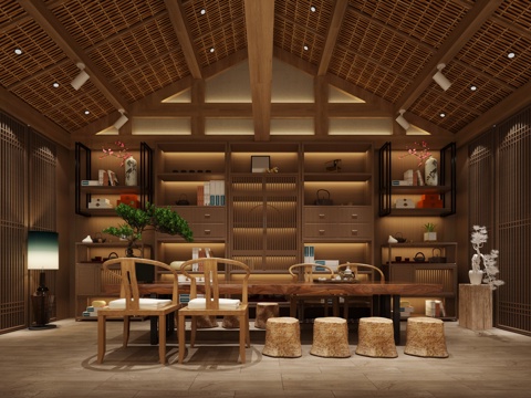  新中式茶室3d模型 