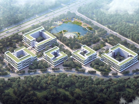 现代简约产业园   空中绿化 制造园区建筑 产业园鸟瞰su模型