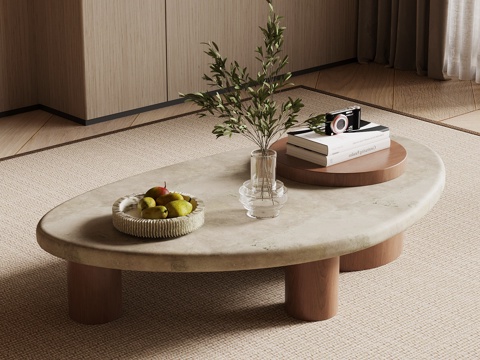 侘寂中古茶几su模型