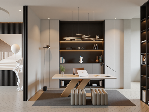 现代网红书房su模型