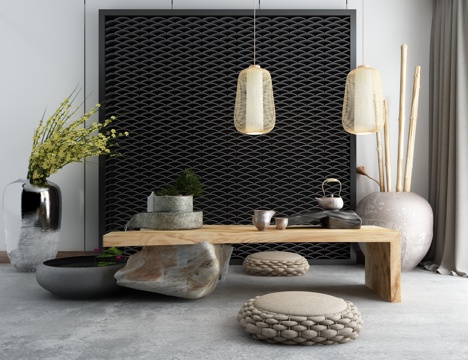  新中式茶室书房3d模型 