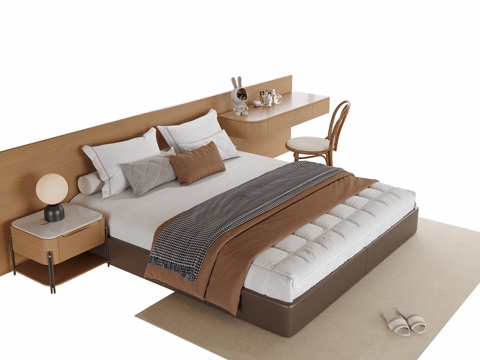  现代双人床su模型 