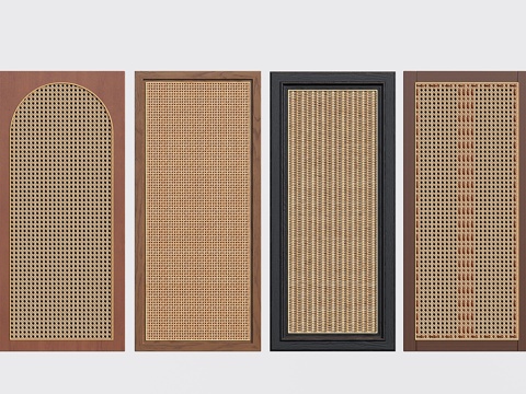  中古侘寂衣柜门 门板 藤编衣柜门 竹编柜门3d模型 