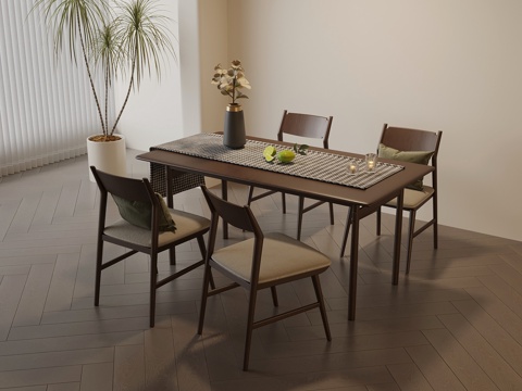 中古风餐桌椅su模型